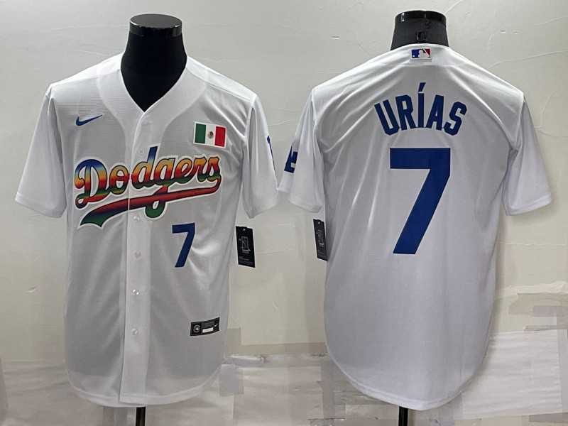 Los Angeles Dodgers #7 Julio Urias Rainbow Blue White Mexico Cool Base Nike Jersey,We sell and wholesale Los Angeles Dodgers #7 Julio Urias Rainbow Blue White Mexico Cool Base Nike Jersey on line form chian!